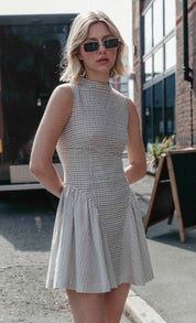 Check High Neck Mini Dress By Another Girl