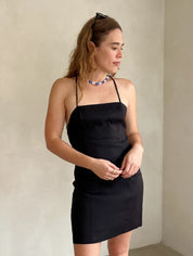 Isabella Linen Short Dress in Black