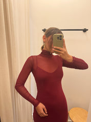 Burgandy Mesh Dress