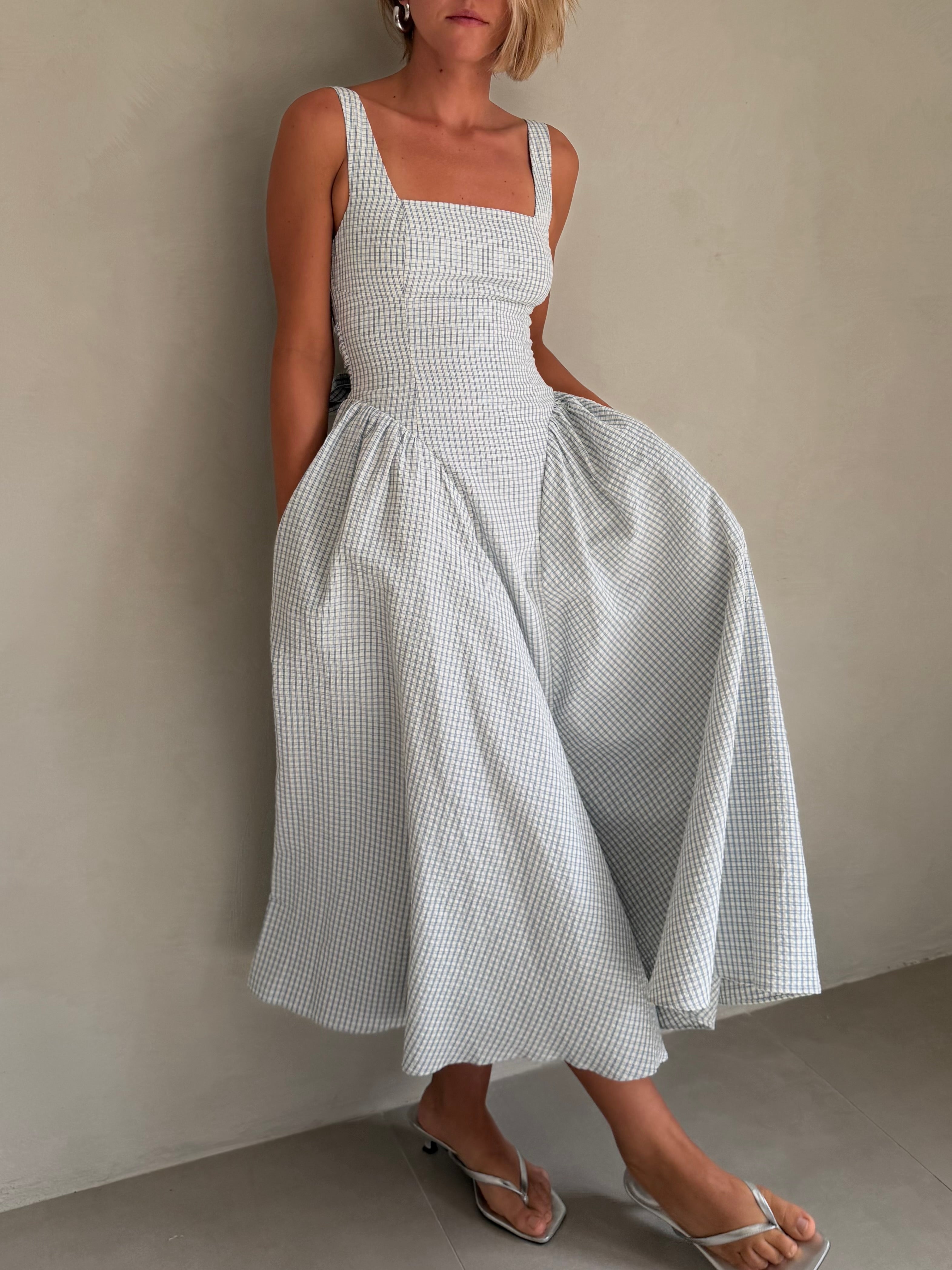 Vinya Plaid Bow-Back Midi Dress by ASTR