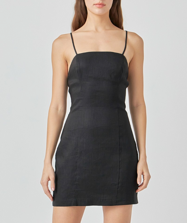 Isabella Linen Short Dress in Black